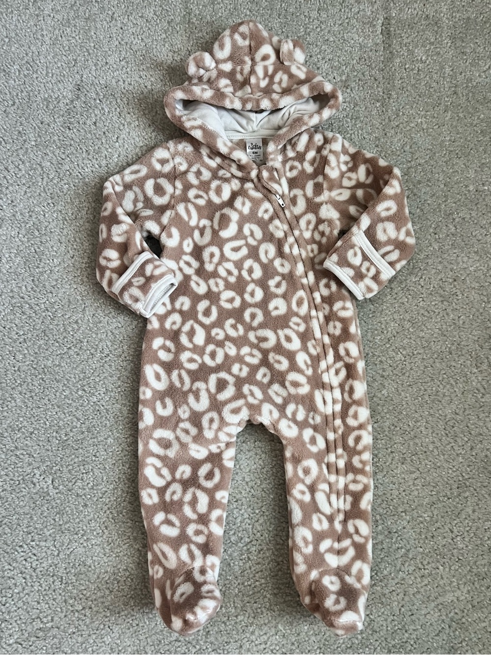 Cozy Leopard-Print Hooded Footie - Taupe & Cream
